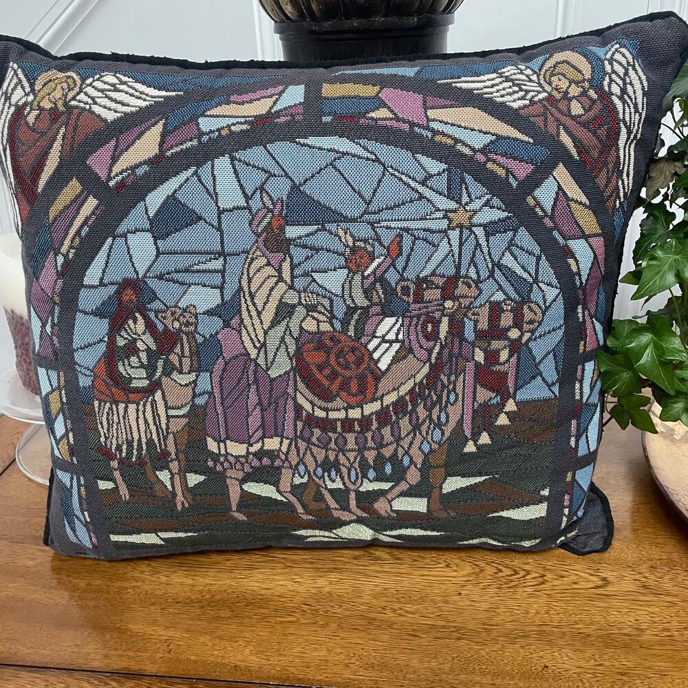 Christmas Throw Pillow Three Wise Men Mosaic Print